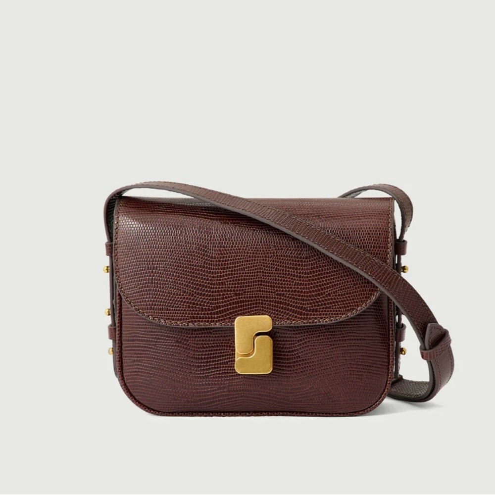 Chocolate lizard effect embossed leather bag by Seours